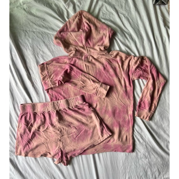 VOLCOM LIVED IN LOUNGEWEAR FULLZIP HOODIE & FLEECE SHORT -FADED MAUVE - Picture 4 of 14